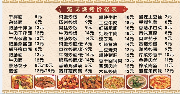 价格表  快餐价格表   盖浇饭价格表  小菜价格表