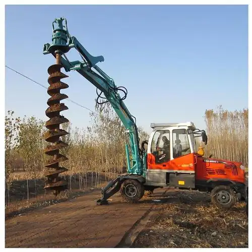 万泰80型轮式挖掘机打孔机螺旋钻钻孔机树坑改装挖掘机打洞钻土机