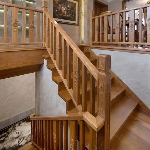别墅实木楼梯中式扶手红橡木立柱踏步板复式实木楼梯踏步订制楼.