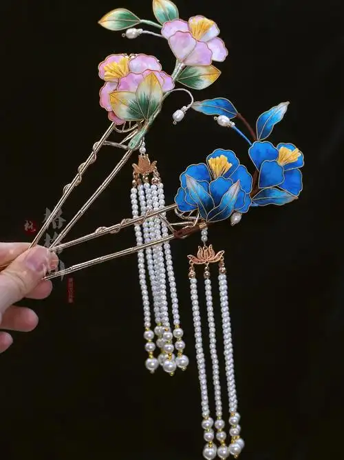 手工掐丝蝴蝶发簪古风非遗汉服格格间缠花绒花发饰现货合集