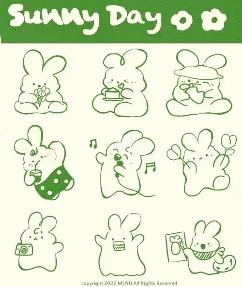 兔子贴纸兔子九宫格1可爱手帐贴纸素材