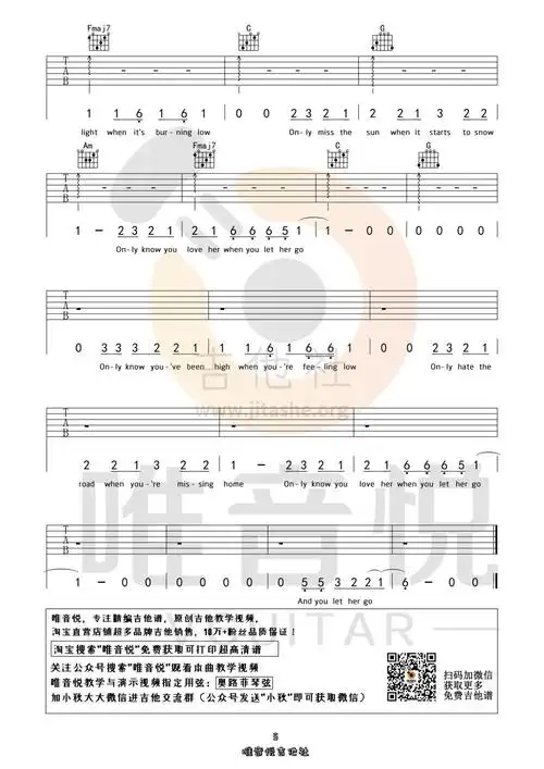 let her go (原版 唯音悦制谱)吉他谱(图片谱,let,her,唯音悦)