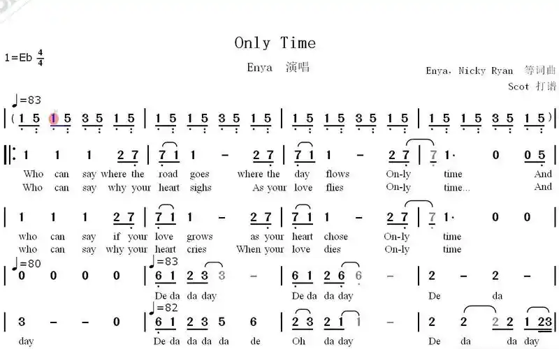【恩雅经典歌曲,嗓音空灵】only time(enya演唱)--动态简谱