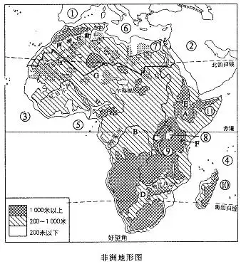 读下面"非洲地形图",回答下列问题