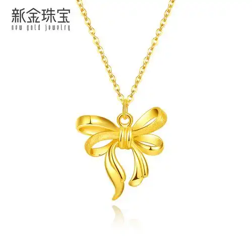 新金珠宝黄金蝴蝶结项链女5g硬金吊坠颈链999足金礼结套链lj1042
