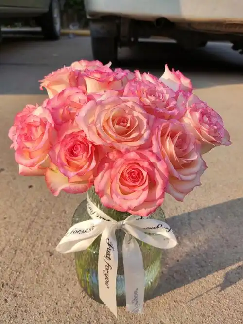 真的太美了 小区的阿姨看见了也来拍照哈哈#艾莎玫瑰  #玫瑰花束