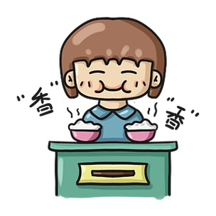 吃饭女孩香喷喷手绘卡通设计元素