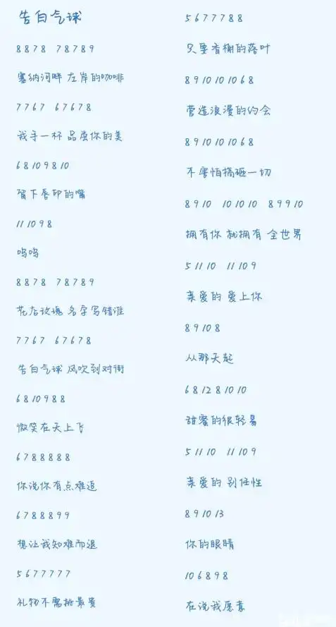 光遇告白气球琴谱