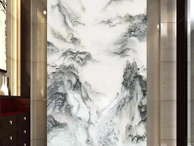 流水生财山水大理石玄关背景墙装饰画