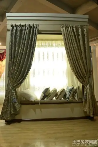 飘窗罗马杆窗帘效果图设计图片赏析