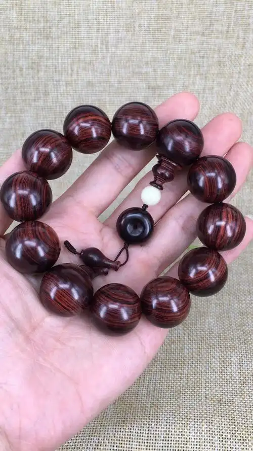 海南黄花梨,2.0精品紫油梨老料,大黑线顺纹手串,重54.2克.-度小视