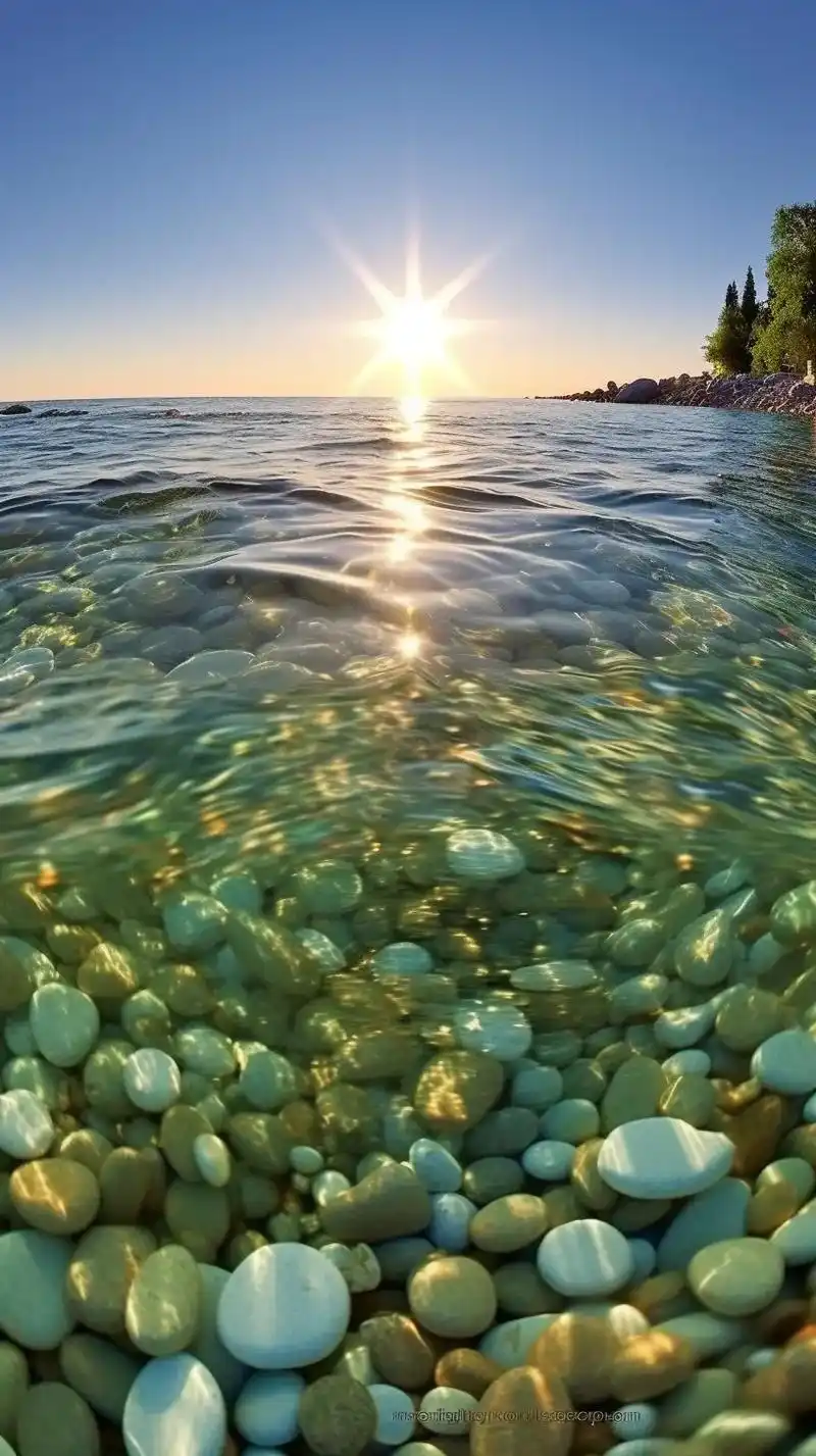 在沙滩上还有一道亮丽的风景线,是在海边堆积各色的透明鹅卵石# - 抖