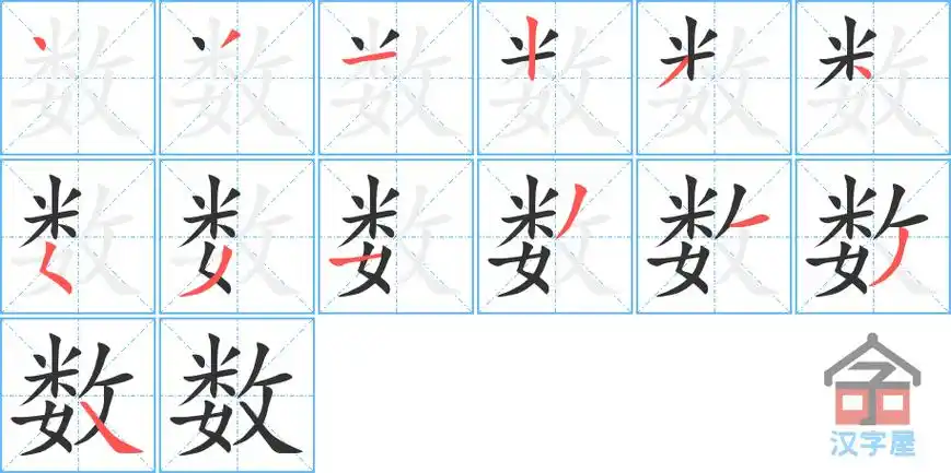 数的笔顺分步书写