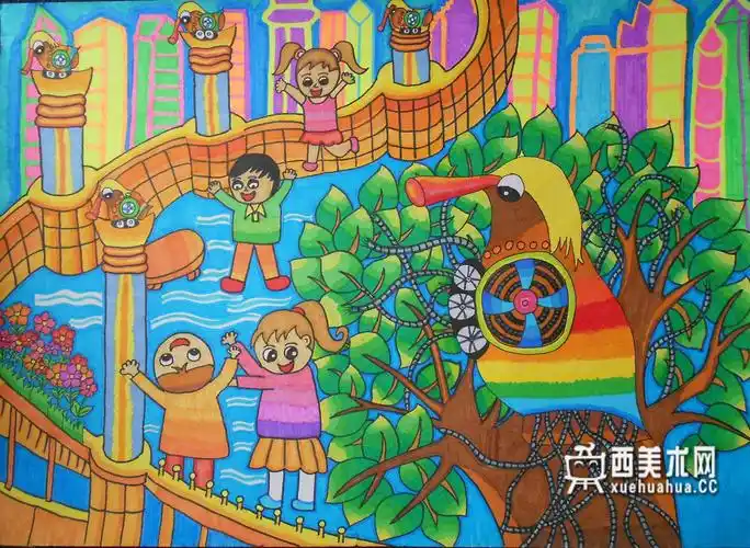 小学生获奖科幻画《光电"啄木鸟"》