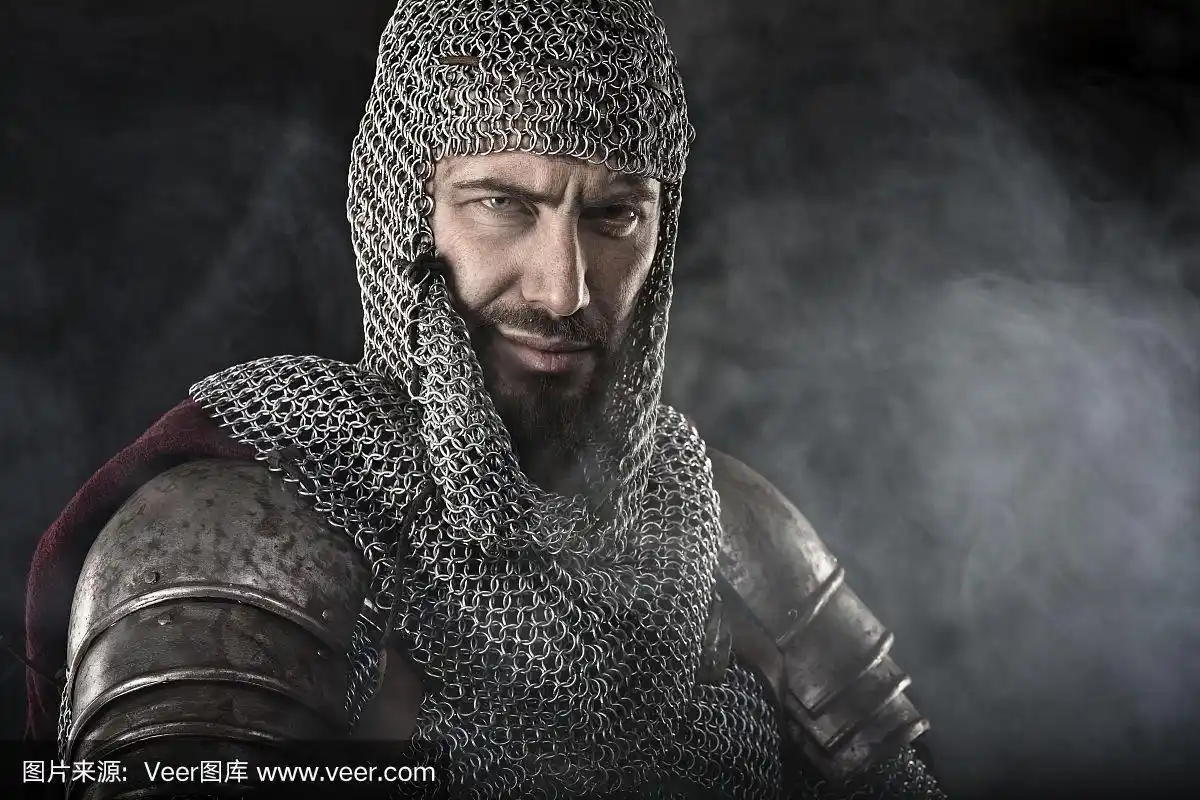 穿着锁子甲的中世纪战士