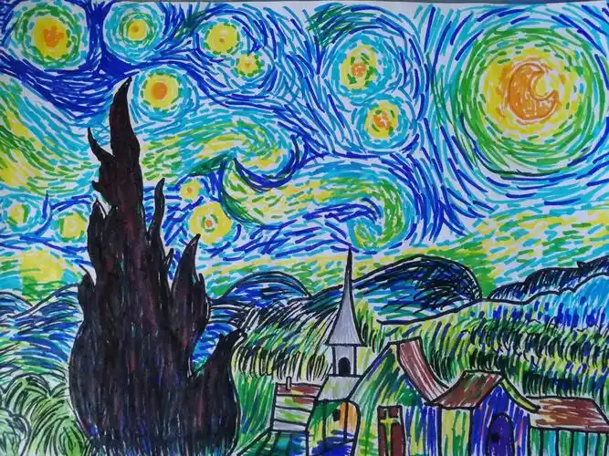 哇偶!好美的星空让我们想起梵高大师.