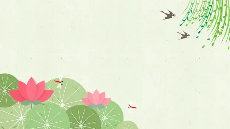 卡通剪纸风荷花ppt背景图片