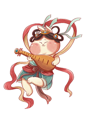 手绘敦煌风胖兔子琵琶飞天新春元素