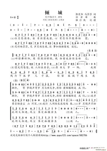 倾城( (网剧《倾世妖颜》主题曲)) 张丹锋 贡米 歌谱简谱网