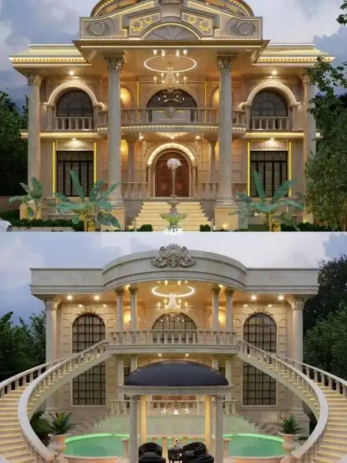 欧式别墅豪宅室外双楼梯设计的霸气