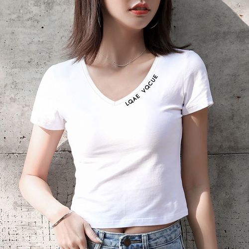 短款t恤女上衣2024新款夏季白色短袖纯棉露脐修身百搭打底衫女潮