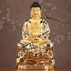 纯铜鎏金释迦牟尼佛佛像三宝佛如来佛释迦摩尼佛铜像家用供奉摆件