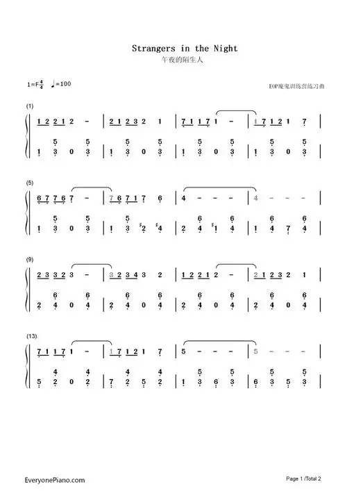 strangers in the night-午夜的陌生人-钢琴谱文件(五线谱,双手简谱