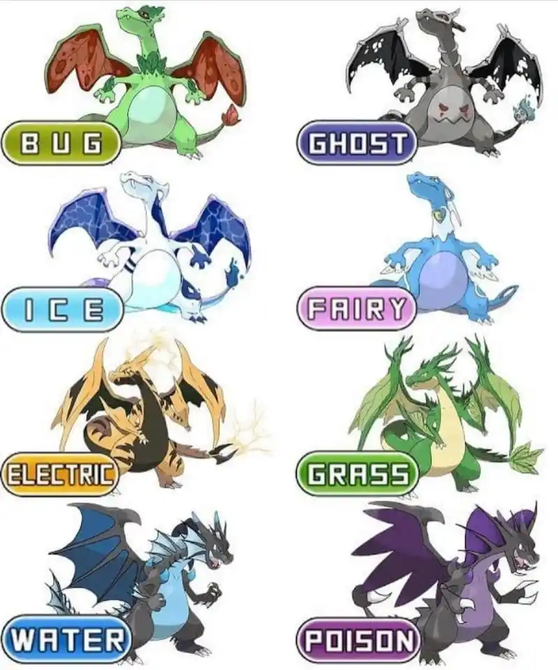 宝可梦 喷火龙各属性形态 今天更新喷火龙不同属性的样子 感觉还是