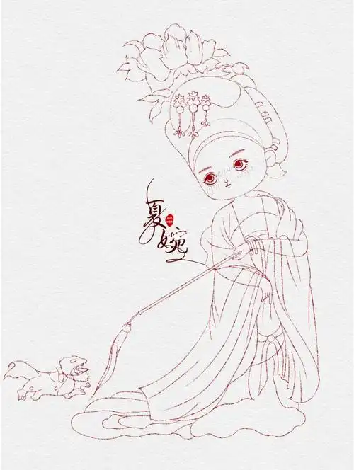 簪花仕女图1线稿