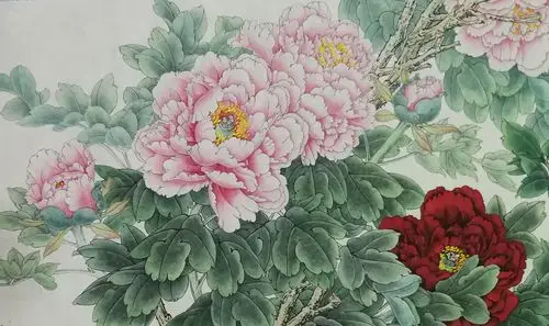 牡丹花鸟长卷局部