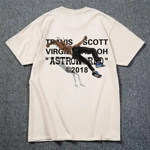 说唱歌手travis scott virgil abloh aj1联名ts鬼脸反倒钩短袖t恤