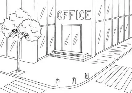 办公楼外街路图黑色白色城市剪影例证载体街道图房子黑白色风景垂直