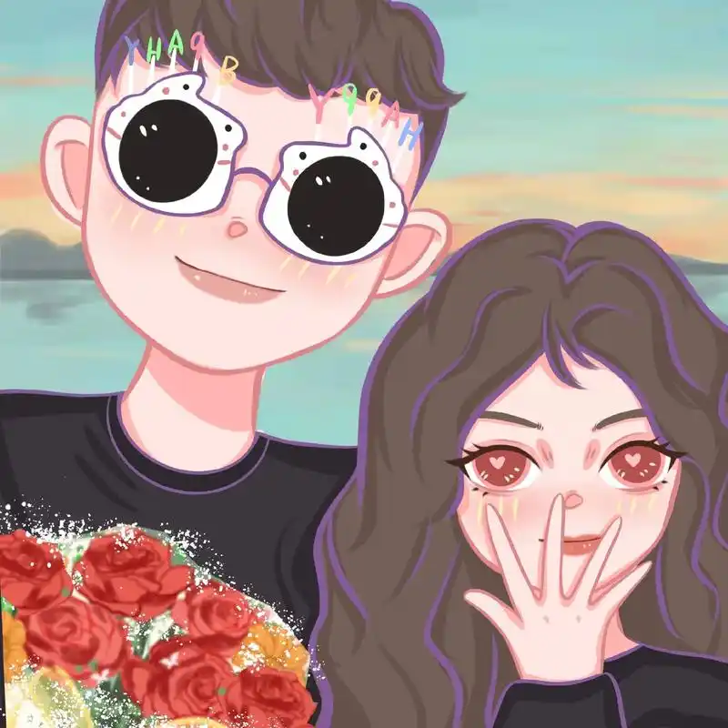 情侣照片手绘欢迎约稿哦