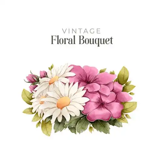 复古彩色花卉花束矢量素材