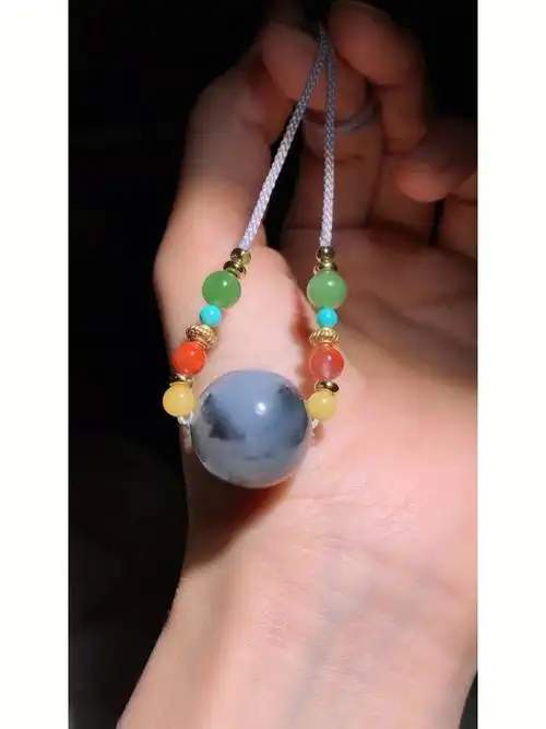 和田玉籽料青花熊猫珠锁骨链