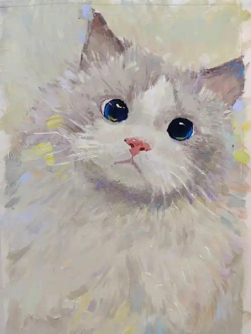 水粉画的一只卡哇伊的布偶猫
