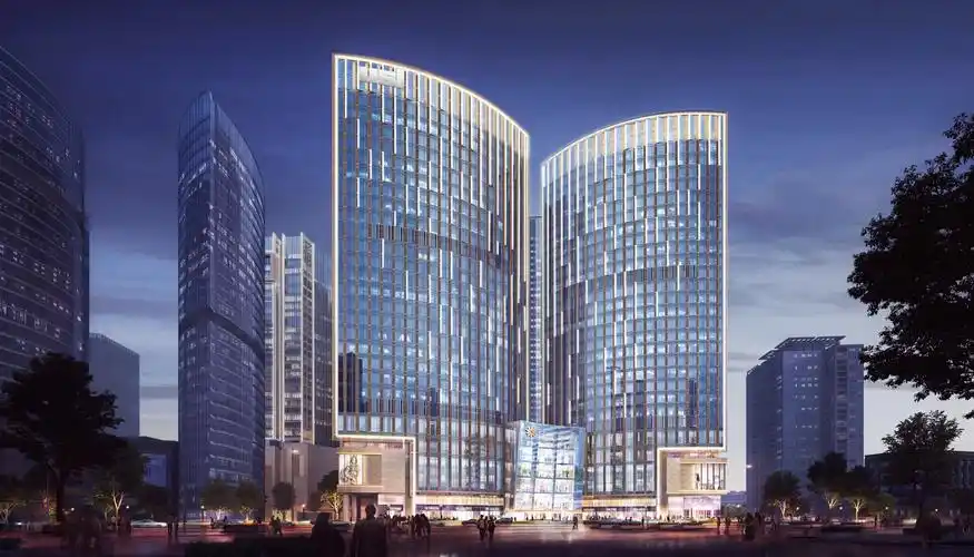 由6座弧形塔楼环抱之状形成,塔楼端坐于商业裙楼之上