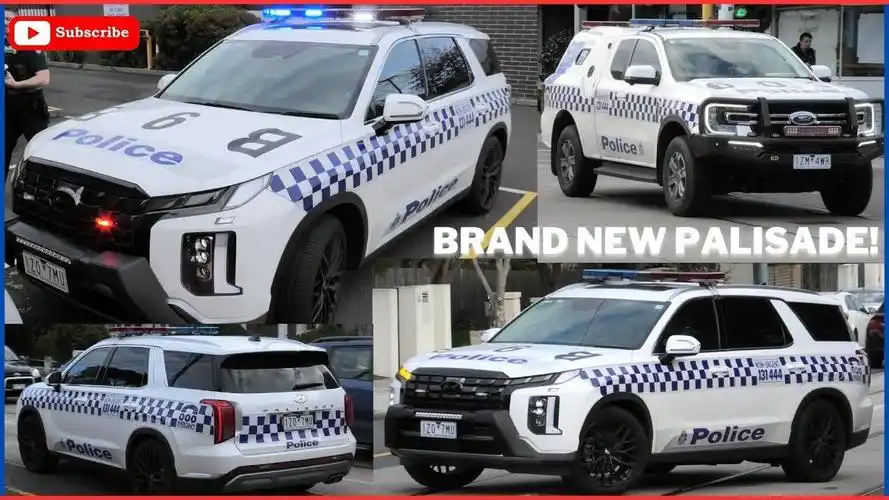 澳大利亚维多利亚州警察的现代帕里斯蒂和福特ranger警车