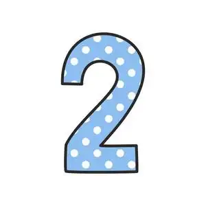 手绘矢量数字2与波尔卡点上粉彩蓝色隔离白色背景照片