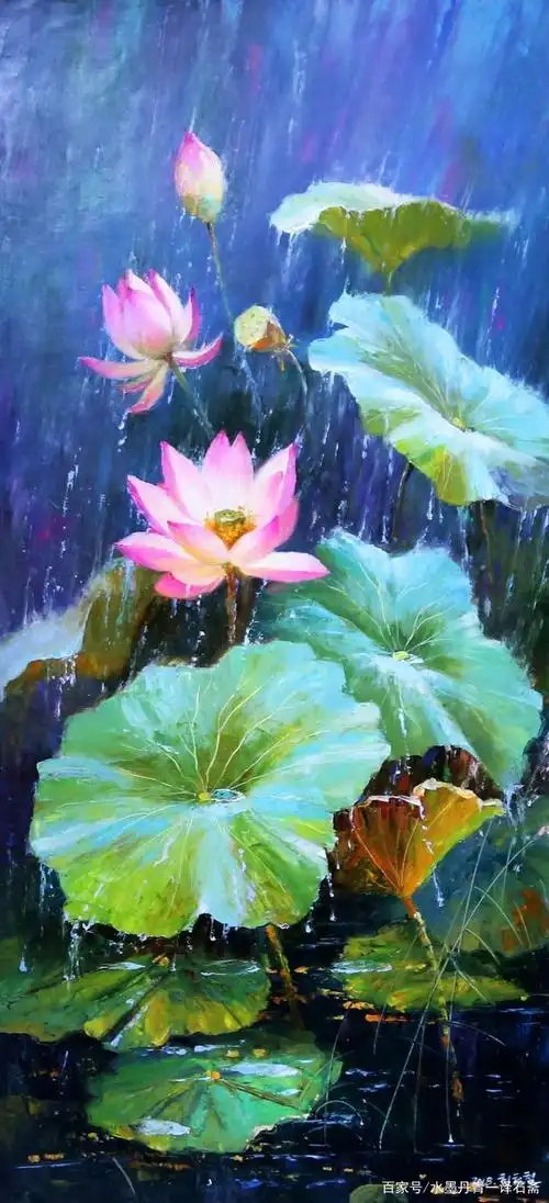 油画荷花别样红