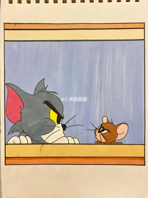 马克笔手绘猫和老鼠含步骤线稿