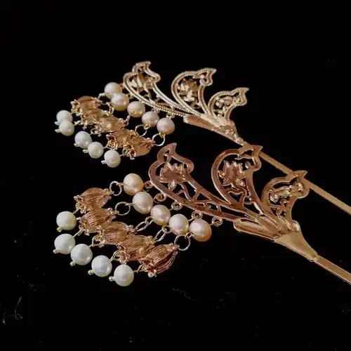 悦耳动听风铃珍珠铃兰兰花吊坠步摇凤簪汉服古装发饰