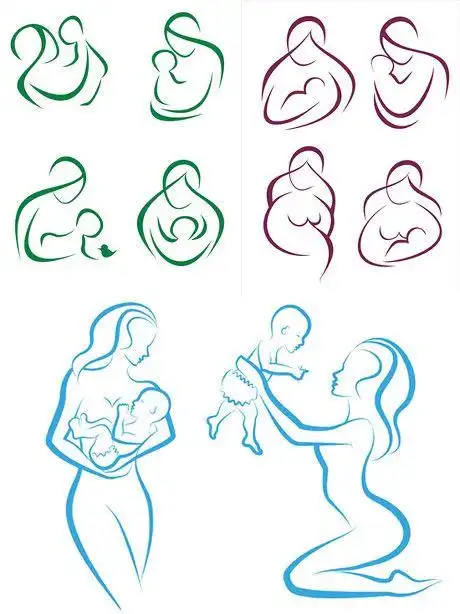 线描抱婴儿的母亲矢量素材-矢量-视觉中国下吧