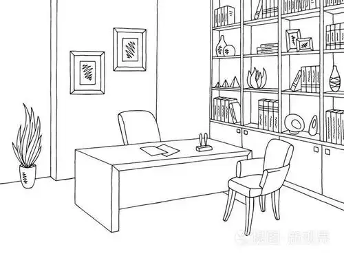 办公室空间图形黑色白色内饰素描图矢量插画-正版商用图片06fpp2-摄图