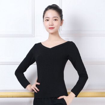舞蹈练功服女套装形体服上衣黑色灯笼裤学生现代中国舞服 长袖黑色v领
