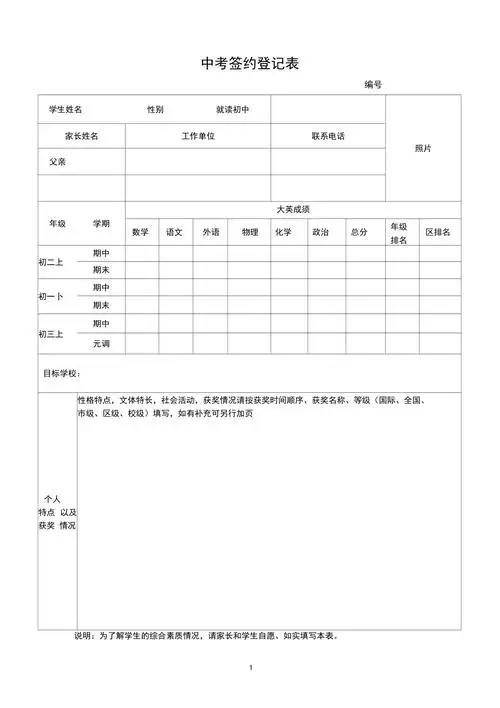 中考签约简历模板1