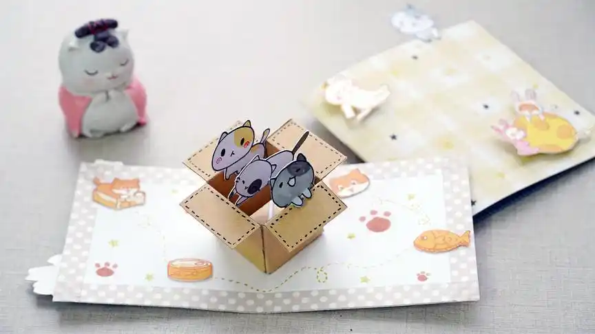 来做萌萌的猫咪盒子小机关,做手帐做卡片都可以,步骤也很简单!