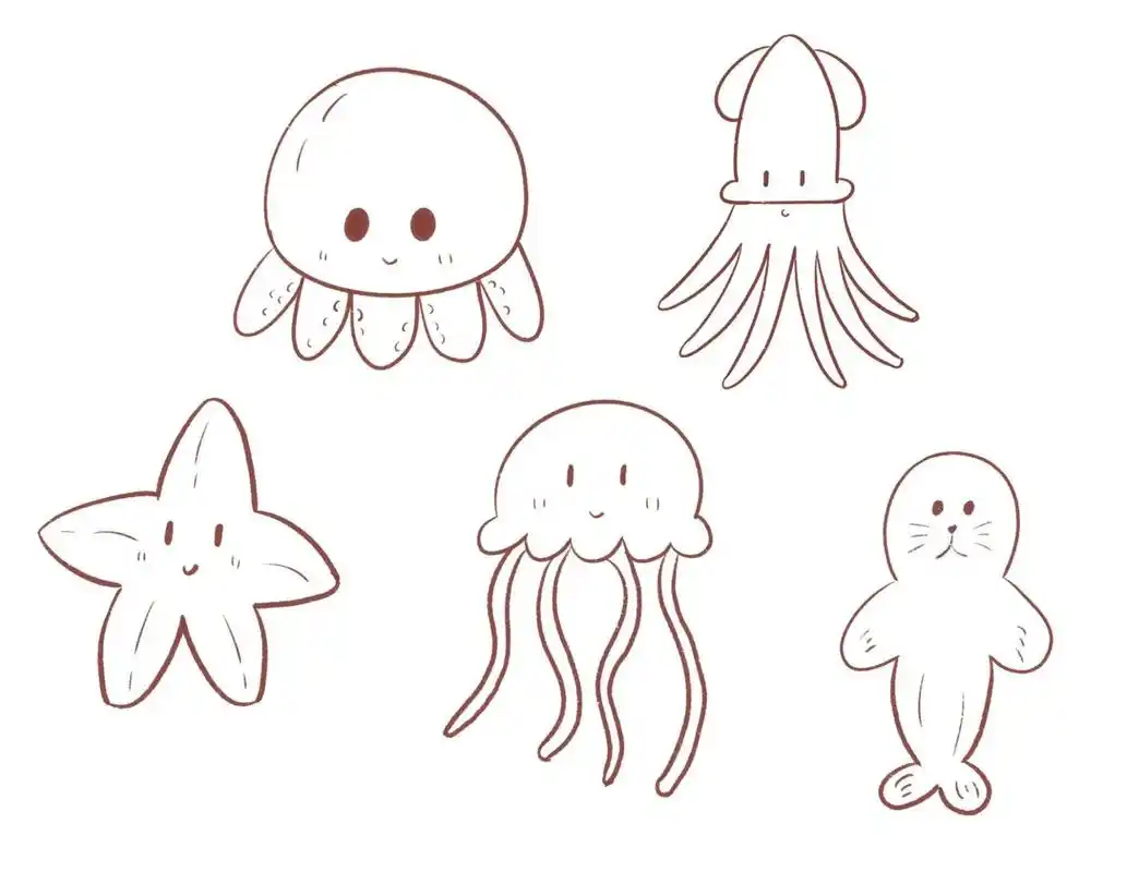 简笔画|海洋生物简笔画 喜欢大海!喜欢! 大家快画起来吧! 软件:procre