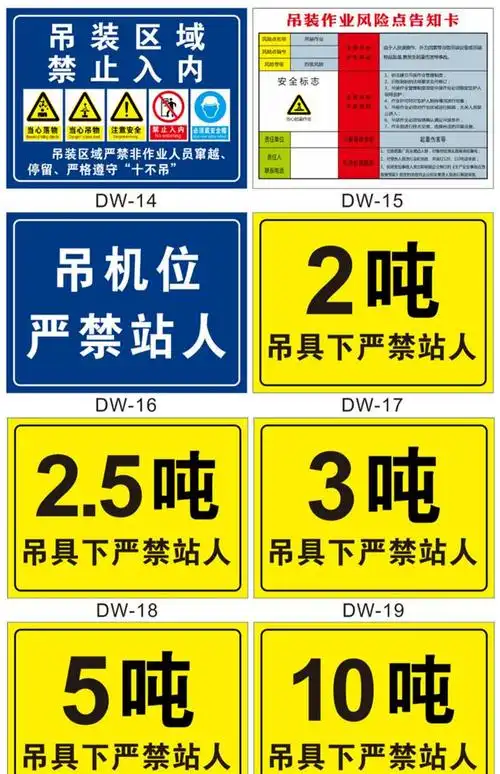 吊车限重2吨3吨标识牌起重机吊具下严禁站人警示牌工地施工现场吊机位