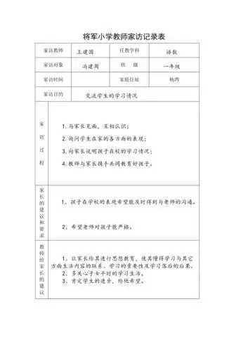小学教师家访记录表